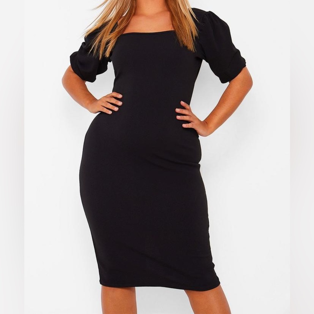 18 // Boohoo NWT Black Plus Puff Sleeve Midi Dress